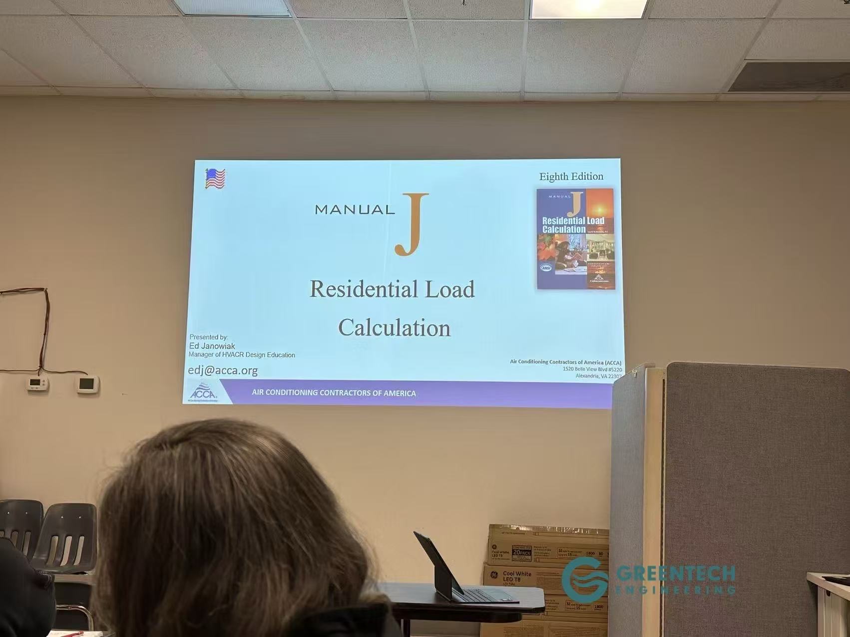 What We Learned from ACCA’s Manual J, S & D Training — The Science Behind “Installing It Right” 1 Greentech Engineering HVAC founder Siwei Chen attending ACCA Manual J training in Pennsylvania
