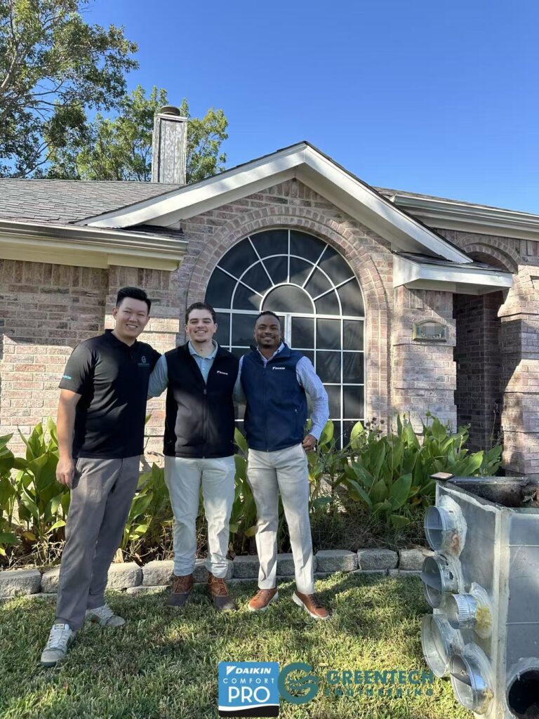 Daikin Dallas Area Sales Manager Von and Siwei Chen from Greentech Engineering Heating & Air Conditioning at Daikin Fit installation site in Sachse TX 75048