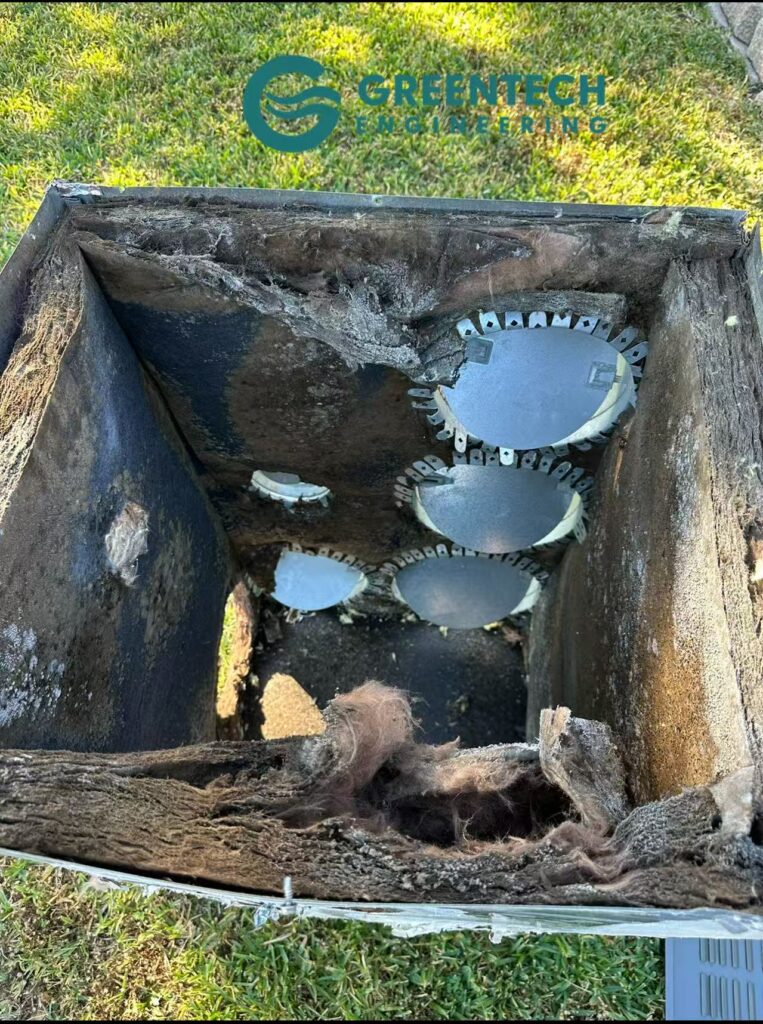 Why we replaced the supply plenum box – mold damage inside old plenum during HVAC installation in Sachse TX.”